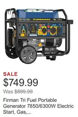 Costco Firman Tri Fuel Portable Generator 7850/6300W Electric Start, Gas, CO Alert offer