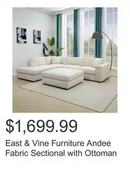 Costco East & Vine Furniture Andee Fabric Sectional with Ottoman offer