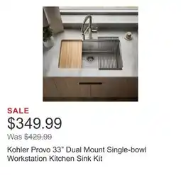 Costco Kohler Provo 33 Dual Mount Single-bowl Workstation Kitchen Sink Kit offer