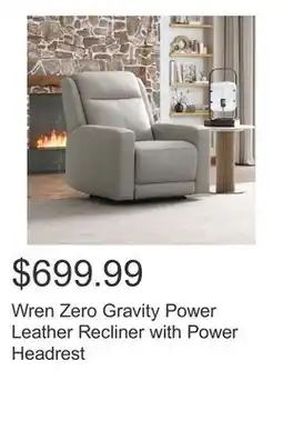 Costco Wren Zero Gravity Power Leather Recliner with Power Headrest offer