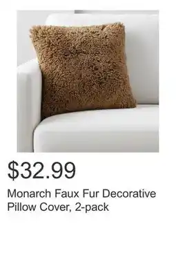 Costco Monarch Faux Fur Decorative Pillow Cover, 2-pack offer