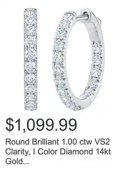 Costco Round Brilliant 1.00 ctw VS2 Clarity, I Color Diamond 14kt Gold Hoop Earrings offer