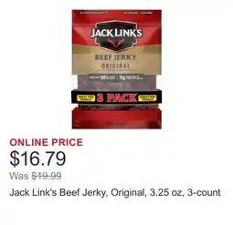 Costco Jack Link's Beef Jerky, Original, 3.25 oz, 3-count offer