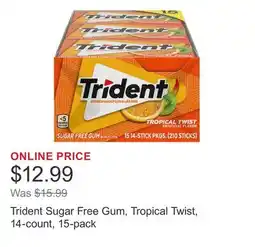 Costco Trident Sugar Free Gum, Tropical Twist, 14-count, 15-pack offer