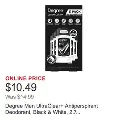 Costco Degree Men UltraClear+ Antiperspirant Deodorant, Black & White, 2.7 oz, 5-pack offer