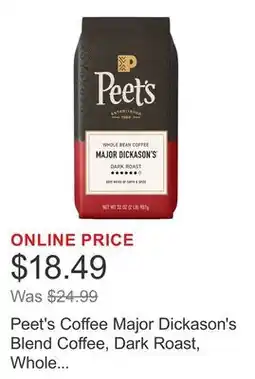 Costco Peet's Coffee Major Dickason's Blend Coffee, Dark Roast, Whole Bean, 2 lbs offer