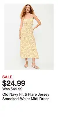 Old Navy Old Navy Fit & Flare Jersey Smocked-Waist Midi Dress offer