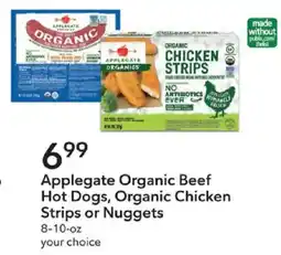 Publix Applegate Organic Beef Hot Dogs, Organic Chicken Strips or Nuggets offer