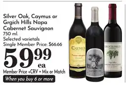 Pavilions Silver Oak, Caymus or Grgich Hills Napa Cabernet Sauvignon offer