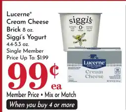Pavilions Lucerne Cream Cheese Brick 8 oz. Siggi's Yogurt 4.4-5.3 oz offer