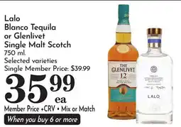 Pavilions Lalo Blanco Tequila or Glenlivet Single Malt Scotch offer
