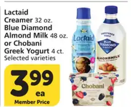 Albertsons Lactaid Creamer 32 oz. Blue Diamond Almond Milk 48 oz. or Chobani Greek Yogurt 4 ct offer