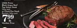 Pavilions USDA Prime Black Angus Beef Top Sirloin Steak Value pack or Chuck Eye Steak offer