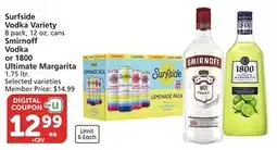 Albertsons Surfside Vodka Variety 8 pack, 12 oz. cans Smirnoff Vodka or 1800 Ultimate Margarita 750 mL offer