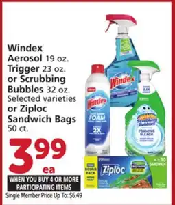 Albertsons Windex Aerosol 19 oz. Trigger 23 oz. or Scrubbing Bubbles 32 oz. or Ziploc Sandwich Bags 50 ct offer