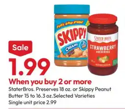 Stater Bros Stater Bros. Preserves 18 oz. or Skippy Peanut Butter 15 to 16.3 oz offer
