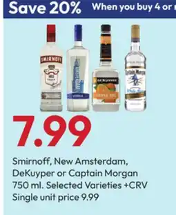 Stater Bros Smirnoff, New Amsterdam, DeKuyper or Captain Morgan offer