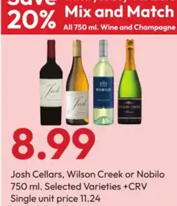 Stater Bros Josh Cellars, Wilson Creek or Nobilo offer