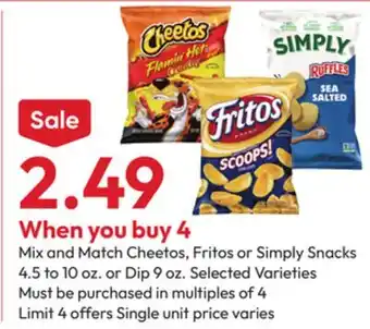 Stater Bros Cheetos, Fritos or Simply Snacks offer