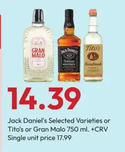 Stater Bros Jack Daniel's Selected Varieties or Tito's or Gran Malo offer