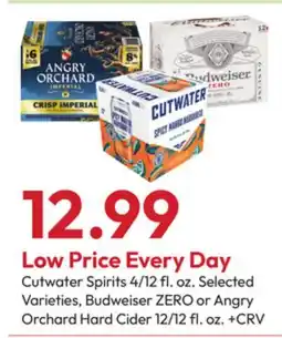 Stater Bros Cutwater Spirits 4/12 fl. oz. Budweiser ZERO or Angry Orchard Hard Cider 12/12 fl. oz offer