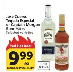 Vons Jose Cuervo Tequila Especial or Captain Morgan Rum offer
