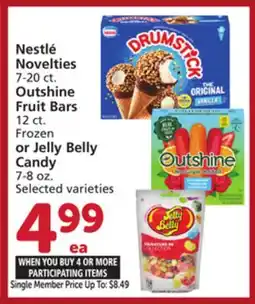 Vons Nestlé Novelties 7-20 ct., Outshine Fruit Bars 12 ct., Frozen or Jelly Belly Candy 7-8 oz offer