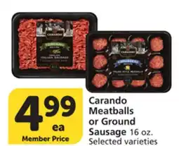Vons Carando Meatballs or Ground Sausage offer