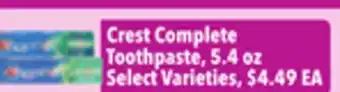 Tony’s Fresh Market Crest Complete Toothpaste offer