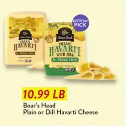 Fresh Thyme Boar's Head Plain or Dill Havarti Cheese offer