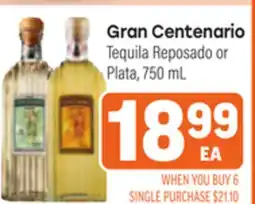 Tony’s Fresh Market Gran Centenario Tequila Reposado or Plata offer