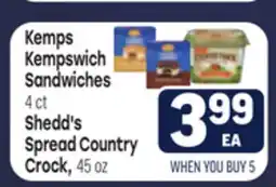 Tony’s Fresh Market Kemps Kempswich Sandwiches or Shedd's Spread Country Crock offer