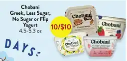 Fresh Thyme Chobani Greek, Less Sugar, No Sugar or Flip Yogurt offer