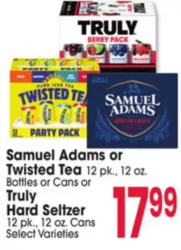 Jewel-Osco Samuel Adams or Twisted Tea 12 pk., 12 oz. Bottles or Cans or Truly Hard Seltzer 12 pk., 12 oz. Cans offer