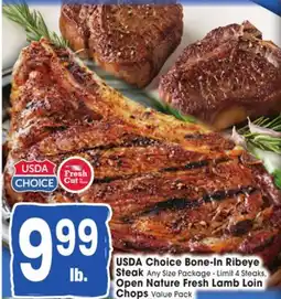 Jewel-Osco USDA Choice Bone-In Ribeye Steak Any Size Package, Open Nature Fresh Lamb Loin Chops offer