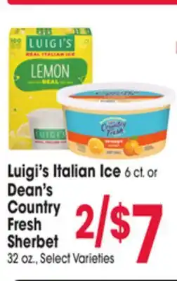 Jewel-Osco Luigi's Italian Ice 6 ct. or Dean's Country Fresh Sherbet 32 oz offer