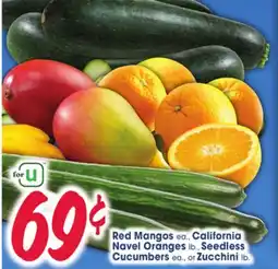 Jewel-Osco Red Mangos ea., California Navel Oranges lb., Seedless Cucumbers ea., or Zucchini lb offer