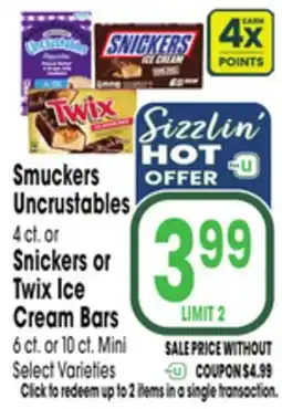 Jewel-Osco Smuckers Uncrustables or Snickers or Twix Ice Cream Bars offer