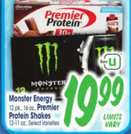 Jewel-Osco Monster Energy 12 pk., 16 oz. Premier Protein Shakes offer