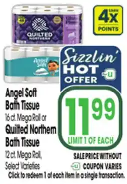 Jewel-Osco Angel Soft Bath Tissue 16 ct. Mega Roll or Quilted Northern Bath Tissue 12 ct. Mega Roll offer