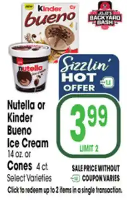 Jewel-Osco Nutella or Kinder Bueno Ice Cream Cones offer