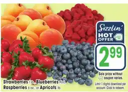Jewel-Osco Strawberries 1 lb., Blueberries 1 Pint, Raspberries 6 oz., Apricots 1 lb offer