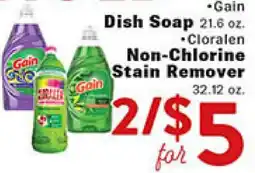Rio Valley Market •Gain Dish Soap 21.6 oz. •Cloralen Non-Chlorine Stain Remover 32.12 oz offer