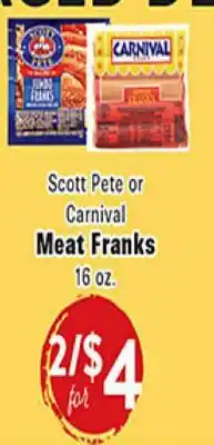 Rio Valley Market Scott Pete or Carnival Meat Franks offer
