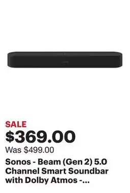 Best Buy Sonos - Beam (Gen 2) 5.0 Channel Smart Soundbar with Dolby Atmos - Black offer