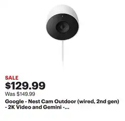 Best Buy Google - Nest Cam Outdoor (wired, 2nd gen) - 2K Video and Gemini - 1-Pack - Snow offer