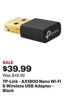 Best Buy TP-Link - AX1800 Nano Wi-Fi 6 Wireless USB Adapter - Black offer