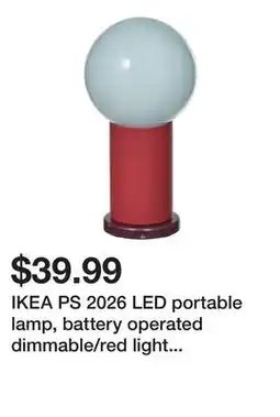Ikea IKEA PS 2026 LED portable lamp, battery operated dimmable/red light blue offer