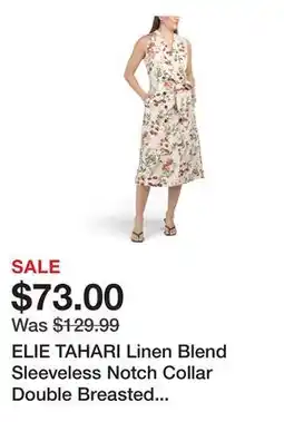 Marshalls ELIE TAHARI Linen Blend Sleeveless Notch Collar Double Breasted Midi Shirt Dress offer
