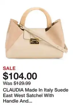 Marshalls CLAUDIA Made In Italy Suede East West Satchel With Handle And Leather Trim offer